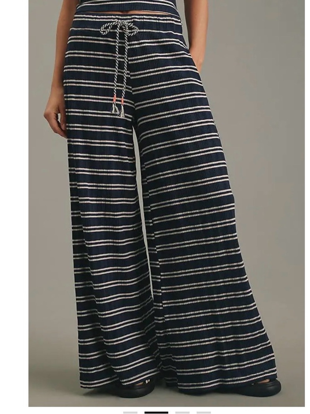 Sundry Navy Striped Wide-Leg Drawstring Pants Size Large NWT